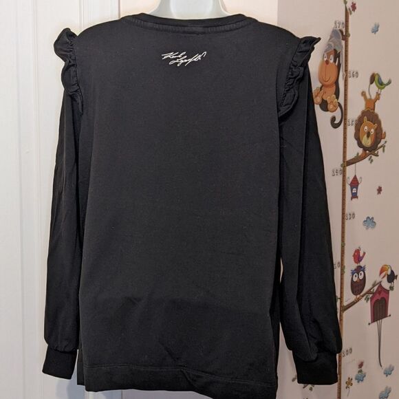 Karl LAGERFELD black ruffle sweatshirt letters Medium B1 - Picture 13 of 13
